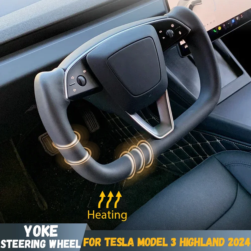 For Tesla Model 3 Highland 2024 Yoke Steering Wheel with Heating Black White Leather Racing Wheel Car Accessories