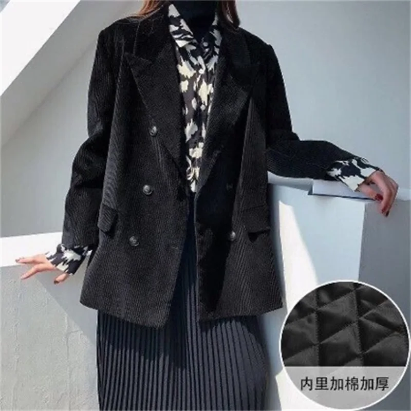 Fluwelen Damespakken 1 Stuk Blazer Winter Herfst Zwart Jasje Formele Kantoordame Zakelijke Werkkleding Double Breasted Jas Prom Dress