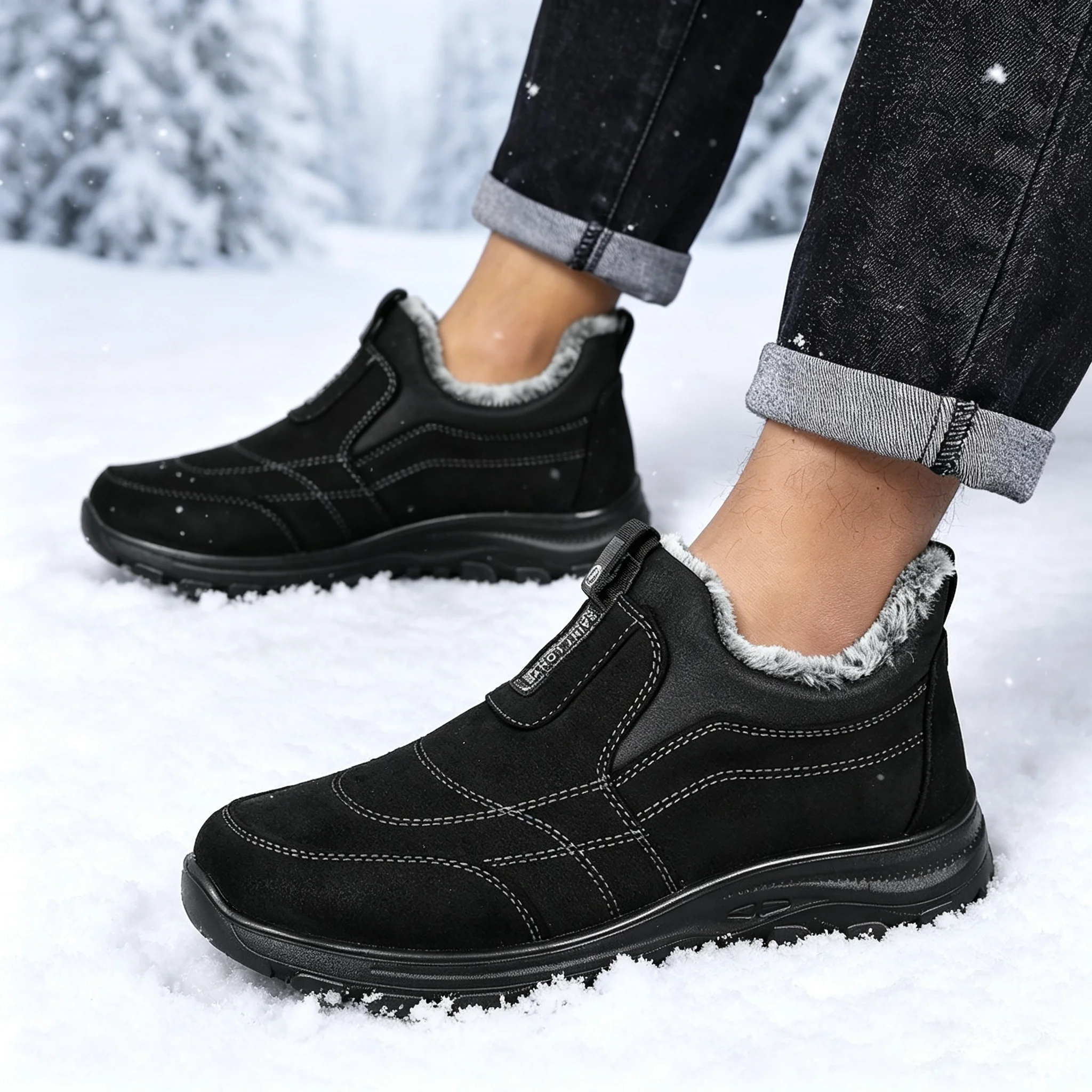 Winter Thickened Snow Boots, Non-Slip and Wear-Resistant for Outdoor Hiking, Low-Cut Warm Cotton Work Boots, Extremely Warm and Heat-Retaining, Suitable for Sub-Zero Environments, a Must-Have for Outdoor Workers in Winter