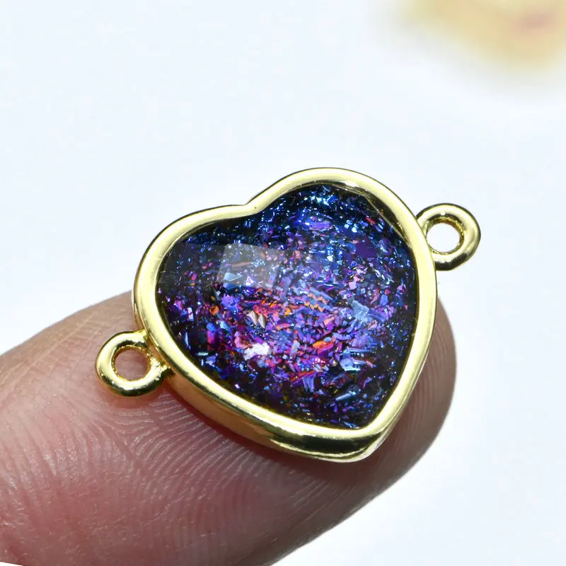 New Arrival Blue Green White Yellow Color Silver Plated Heart Shape Connector Beads Charms Pendant for Jewelry Making