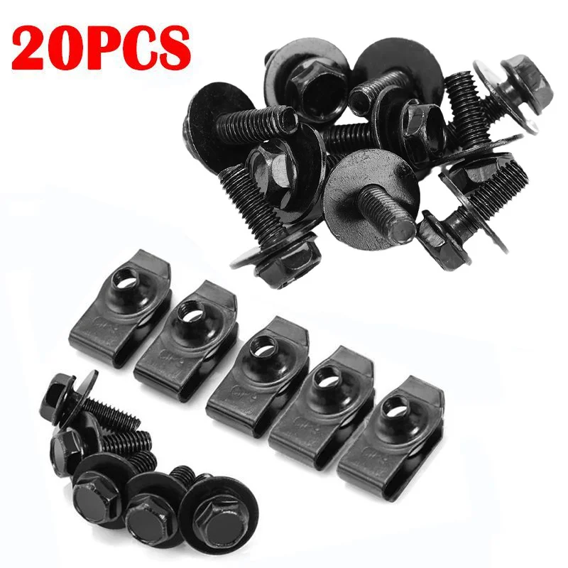 20Pcs/10Set M6 Automotive Self Tapping Screws U-shaped Body Bolt Clips Car Engine Hood Bumper Panel Fastener Bolt Auto Clips Kit