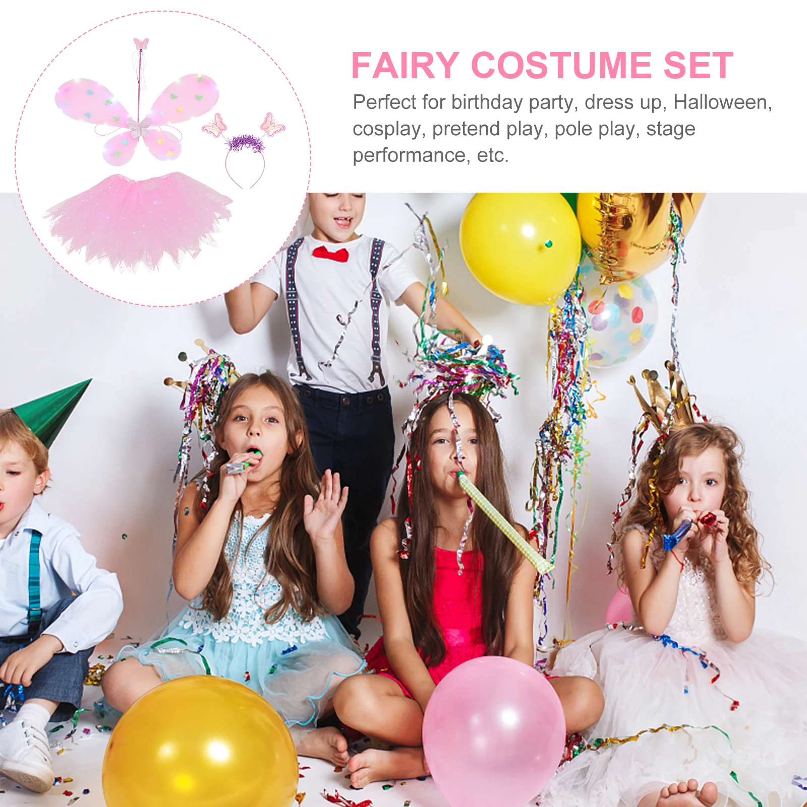 

Butterfly Wings Headband Kid Fairy Costume Child Stage Performance Prop Girl Mesh Role Play Luminous Toddler Stick
