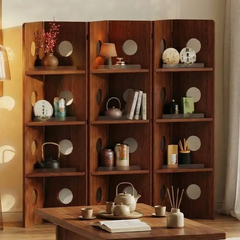 Solid wood partition screen living room vertical foldable display rack facing the door mobile baffle household