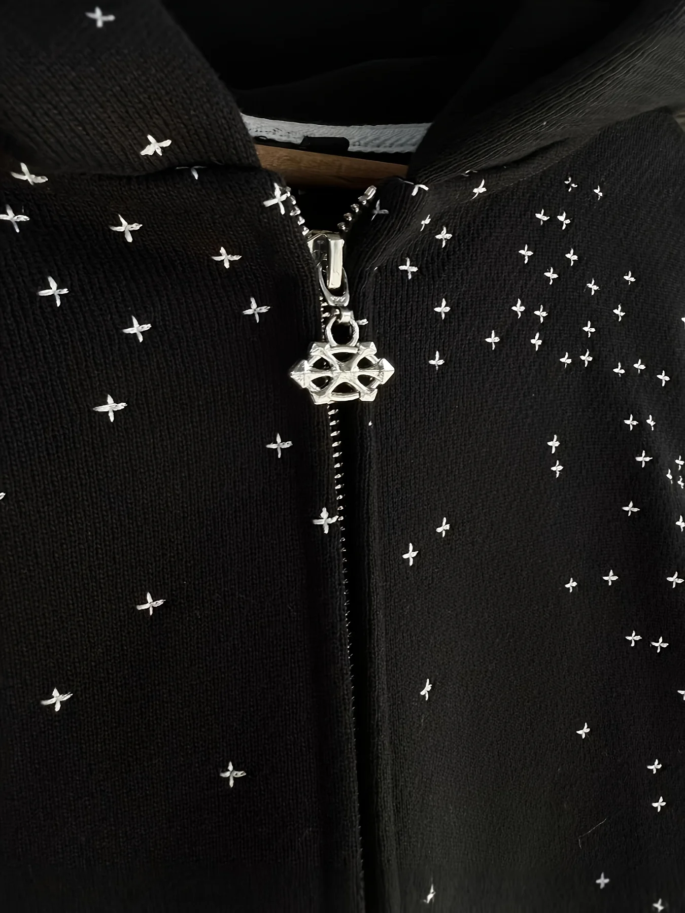 Rhinestone Cross Studded Black Zip Up Hoodie Oversized Streetwear Y2K Hooded Jacket Casual Daily Wear All Season Sweatshirt - Image 3