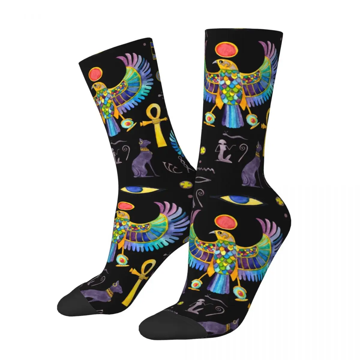 Retro Egyptian Symbols Cat Crazy Men's Socks Unisex Ancient Egyptian Culture Harajuku Pattern Printed Funny Crew Sock Boys Gift