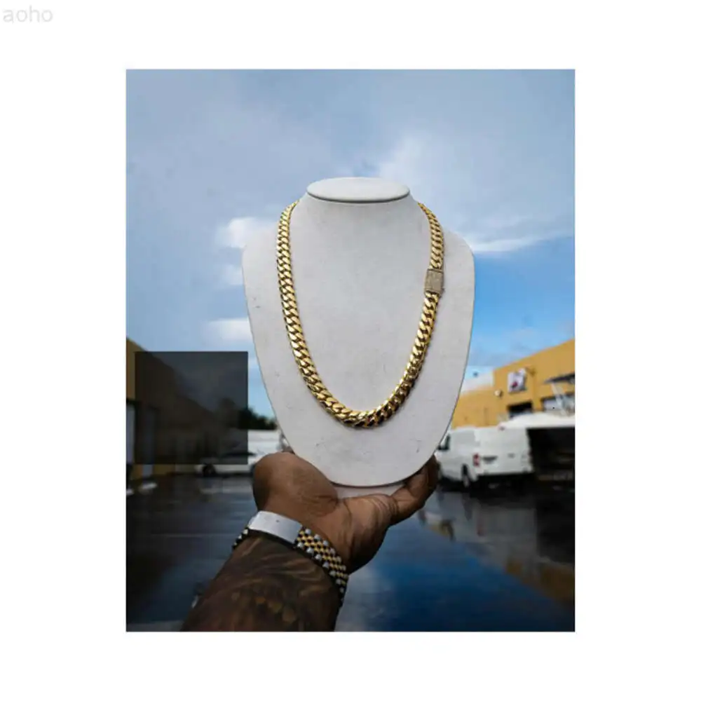 Handmade 12mm 24 Miami Cuban Link Chain 210grams Heavy Solid 925 Sterling Silver 14k Gold Plated Curb Hiphop Chain