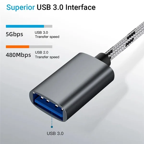 2 в 1 кабель USB OTG Type-C/Micro-USB к адаптеру USB 3,0, плетеный проектированный кабель передачи данных для телефона Android (серый)