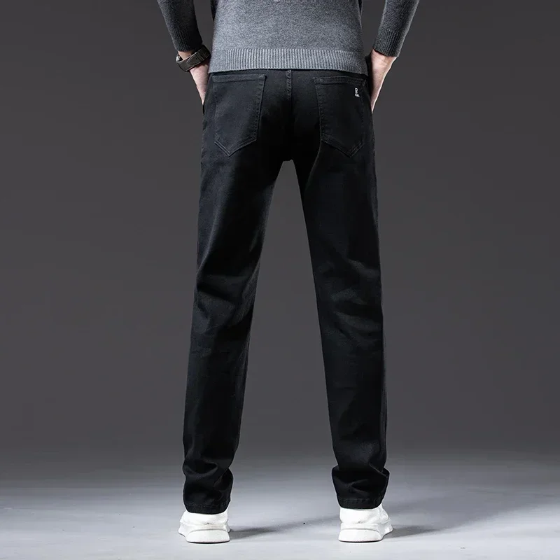 خريف جديد مكافحة سرقة سستة تصميم الرجال الجينز الأسود المستقيم الأعمال عادية تمتد الأقمشة الدنيم السراويل الذكور العلامة التجارية بنطلون