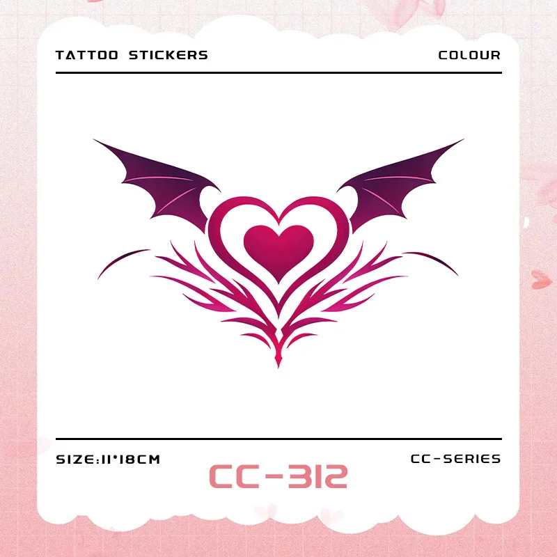 Heart Bat Succubus Temporary Tattoo, Waterproof 5-7 Days Lasting, Couples Matching Sexy Body Makeup for Women