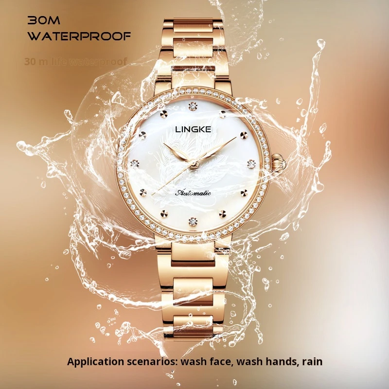 LINGKE Brand Ladies Fashion Watch Luxury Casual Waterproof Luminous Automatic Mechanical Watches for Women Clock Reloj Mujer