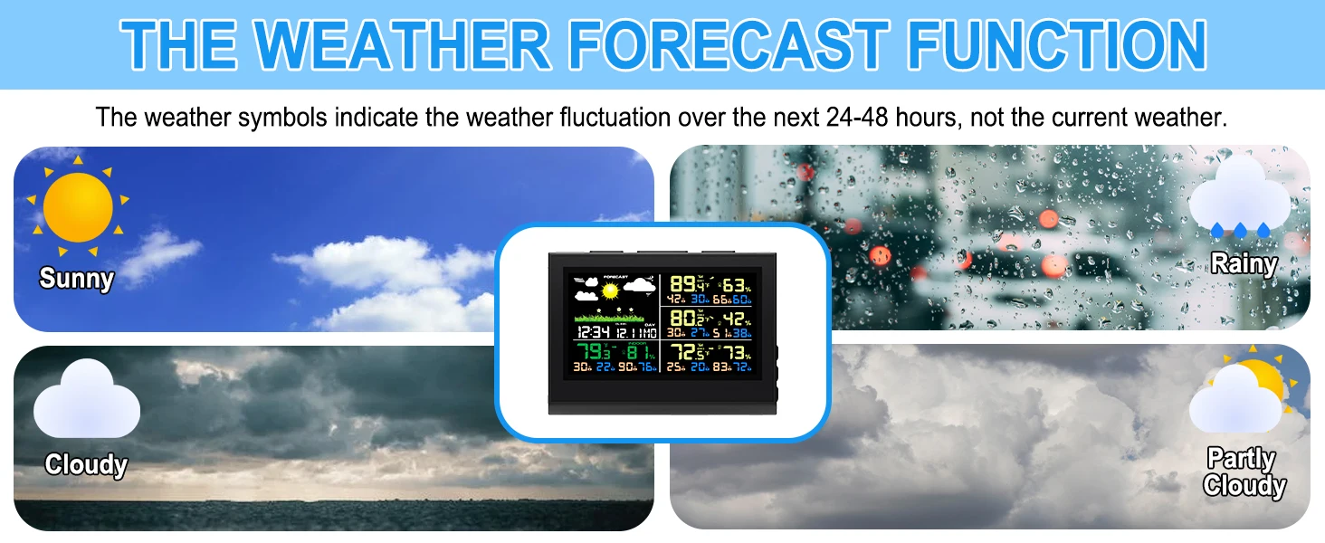 Intelligente kabellose Wetterstation mit 3 Sensoren, großes Farbdisplay, digitales Thermometer-Hygrometer für den Innen- und Außenbereich für das Heimbüro – Detail 6