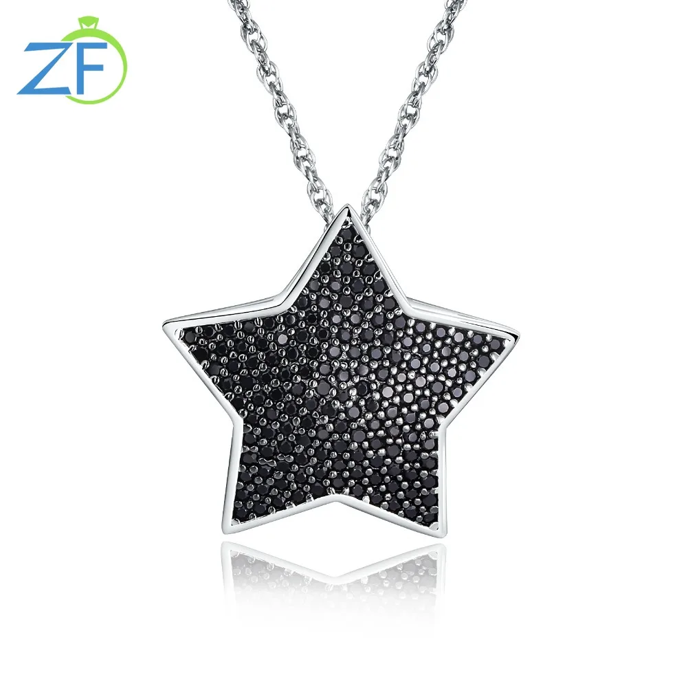 

GZ ZONGFA 925 Sterling Silver Fashion Collares Collier Black Spinel Five-Pointed Star Pendants Chokers Necklaces for Women Men