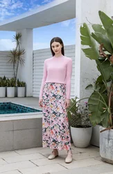 AP 2025SS Women Floral Satin Slip Dress Light Pink Knitting V-neck Sweater Elegant Lady Skirt