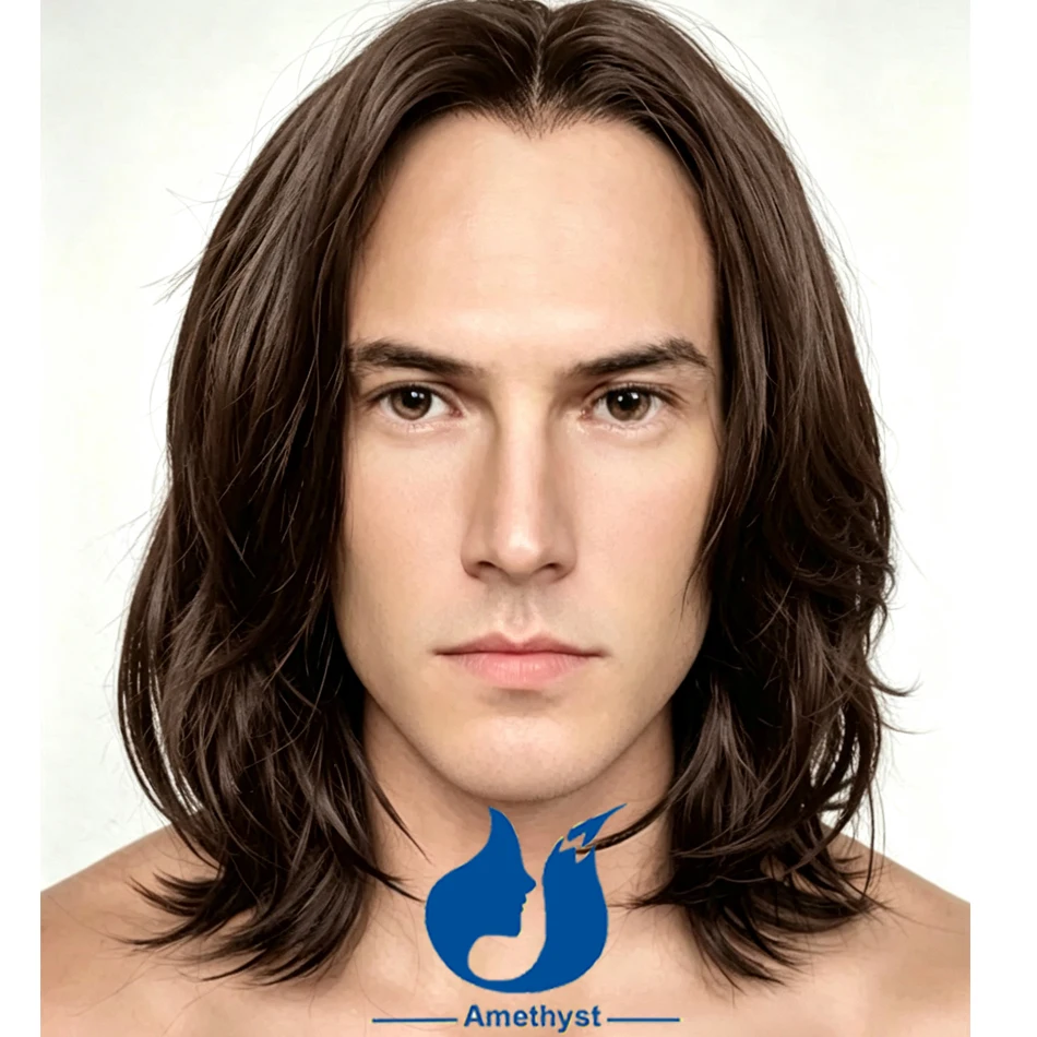 Amethyst Male Brown Natural Wave Short Cut Bob Wig Human Hair Brazilian 13x6 Lace Front Men's Wig Remy Pre Plucked Fashion Style