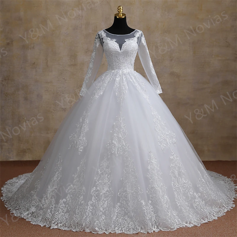 Whit Wedding Dresses For Women 2025 New Spring Princesss Vintage O Neck Long Sleeves Muslin Bridal Ball Gown Vestidos De Novias