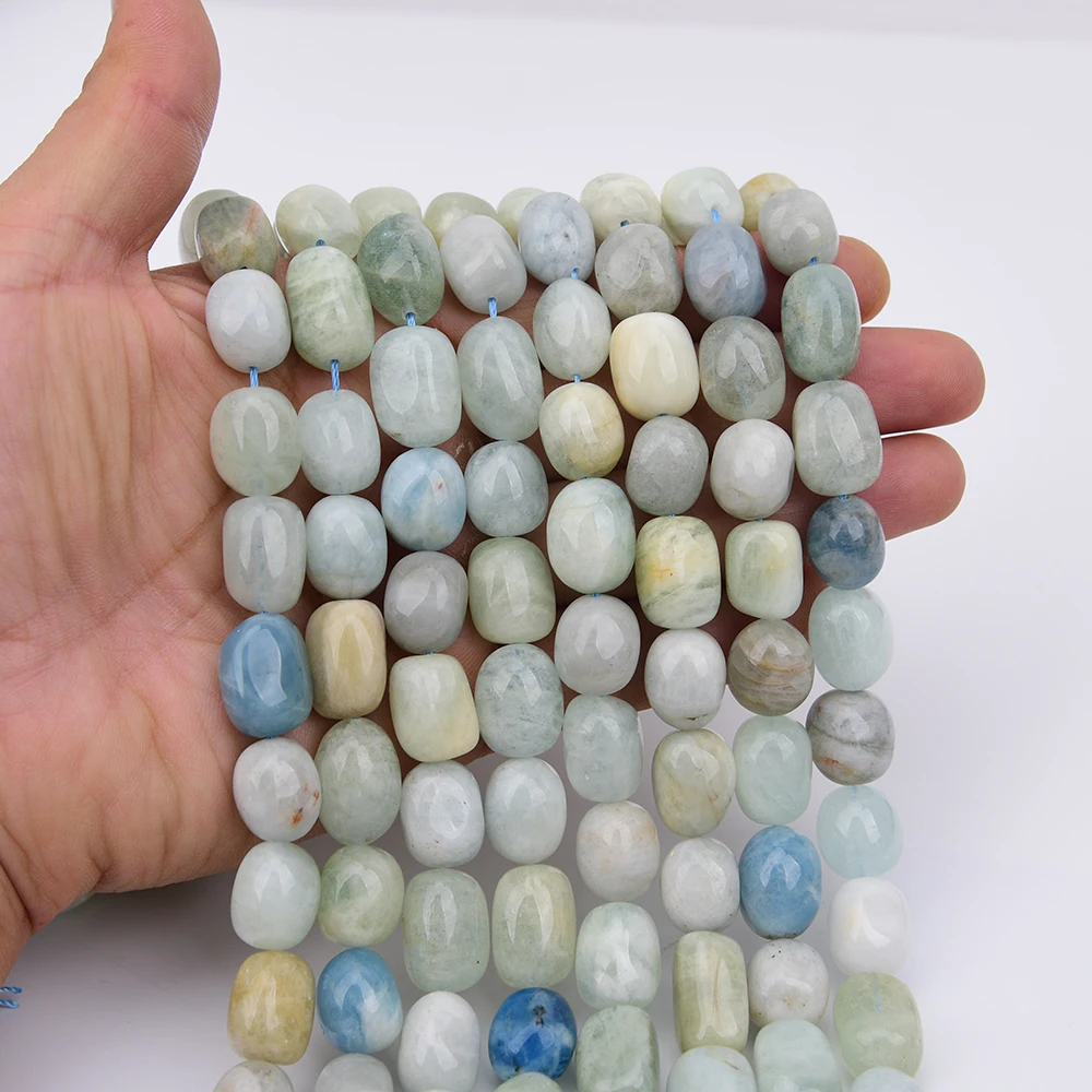 APDGG Natural Blue Aquamarine Gems Freefrom Egg Nugget Loose Stone Beads 16'' Strands Jewelry Making DIY view 2