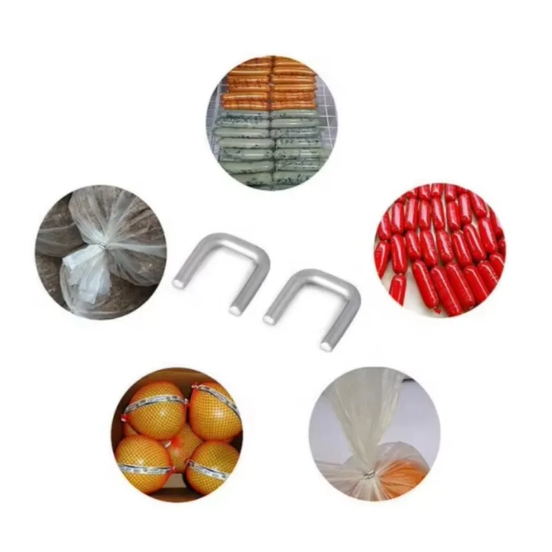 U502 Aluminium U-shaped Sausage Clips Half Hard Temper 100-140MPA Tensile Strength for Fruit Vegetable Net Bag Packing Food
