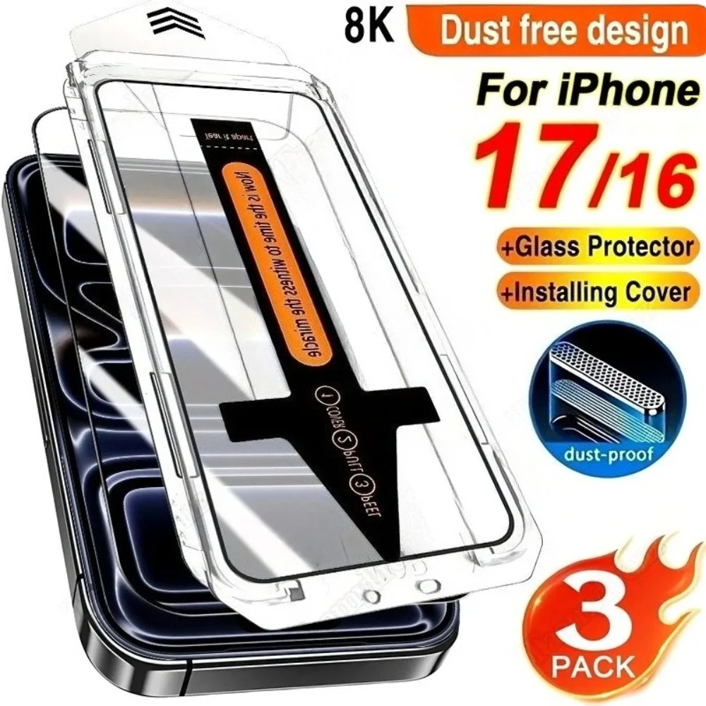 

3 шт., защитная пленка для экрана с полным покрытием HD для iPhone 17 16 15 14 13 Pro Max 17 Air 16e 12 11 Pro 15 14 Plus XR XS, легко устанавливаемая стекло