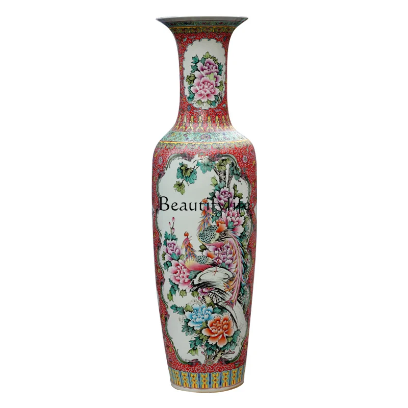 

Jingdezhen ceramic hand-painted pastel floor-to-ceiling vase opened for housewarming decoration ornament