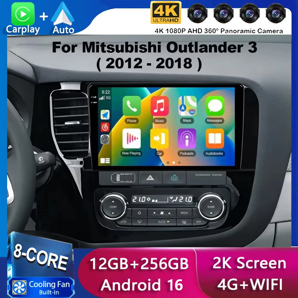 Android 16 Carplay For Mitsubishi Outlander 3 GF0W GG0W 2012 2013 2014 2015 2016-2018 Car Radio GPS Multimedia Player Stereo DSP