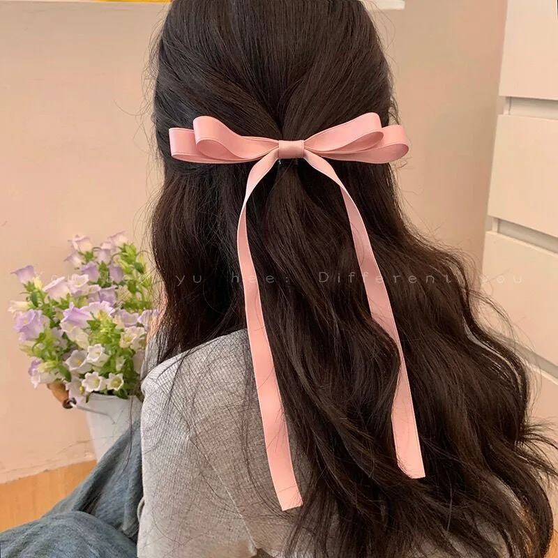 Girls' Love Knot Bow Knot Ribbon Hairpin Female Mori Series Net Red Half Tie Hairpin Headwear Back Head Spoon Hair Ornament