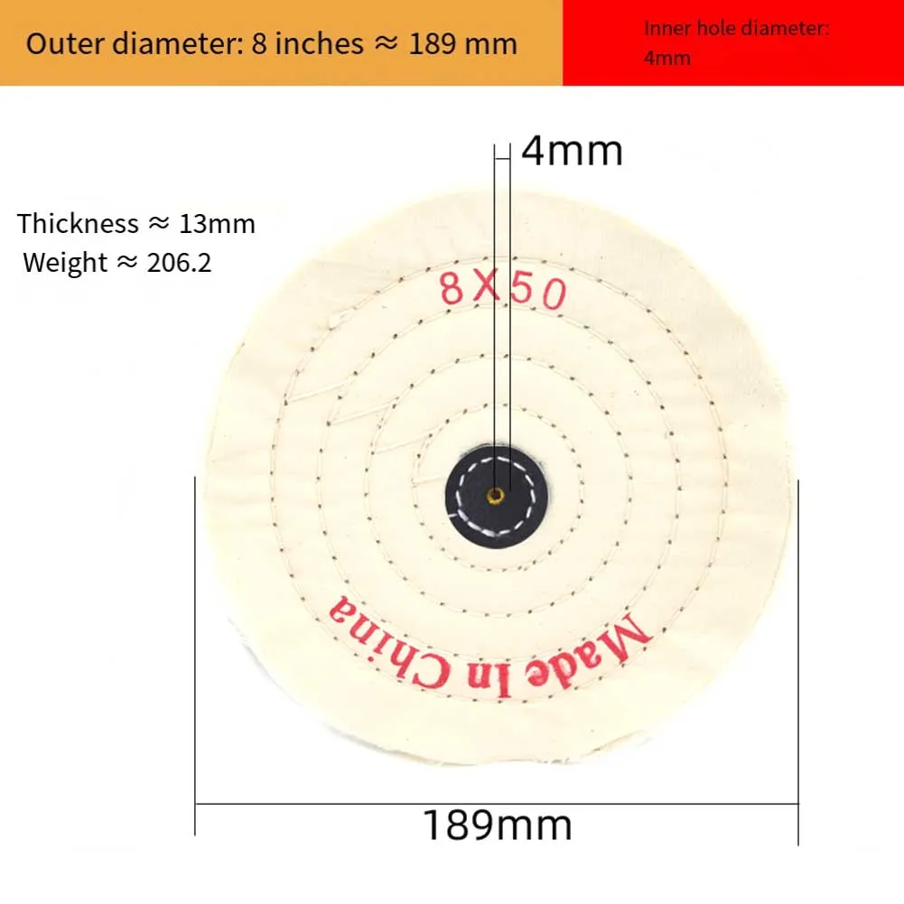 8インチ布製バフ研磨ホイール、革製リップ付き、ジュエリーや金属研磨用、2個入り、手作り研磨パッド