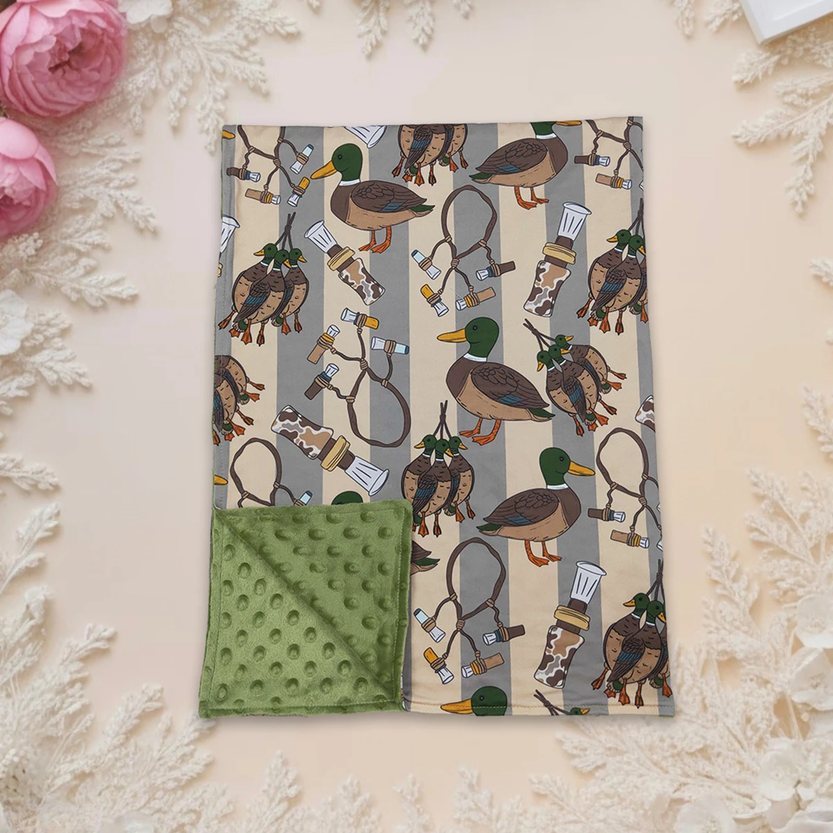 Hot Sale Baby Kids Green Ducks Calls Hunting Blankets Minky Soft Boutique Bedding Fleece Toddler Flannel Children Thin Quilt