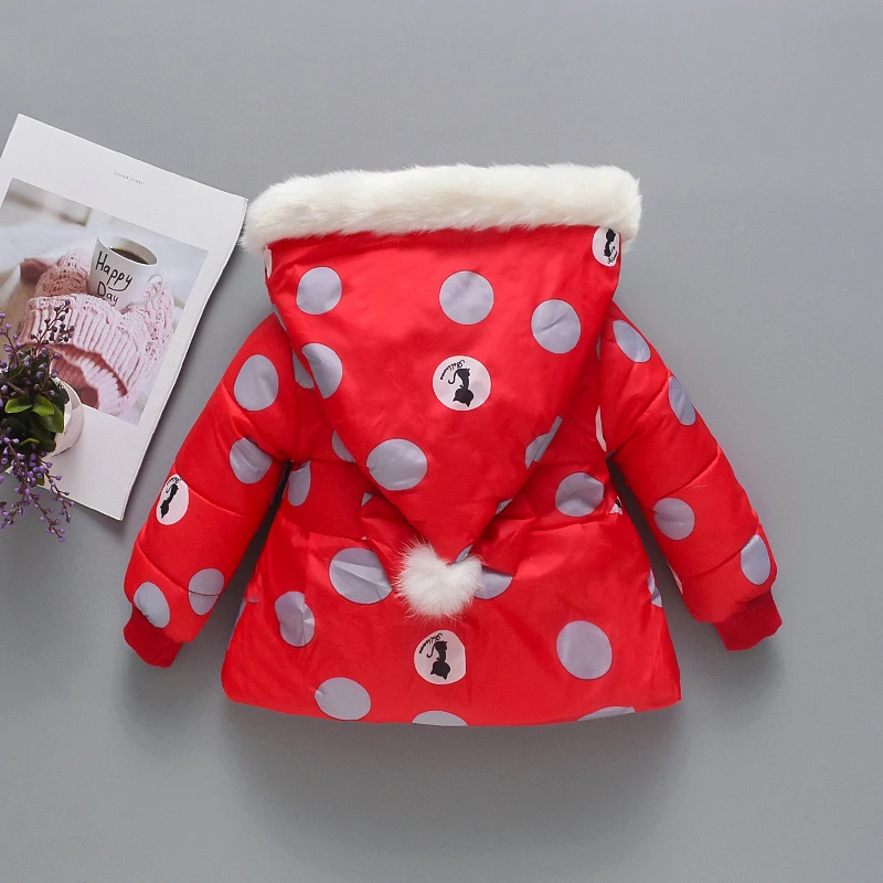 Abbigliamento per bambini autunno e inverno ragazza cartone animato big dot little cat full body printed bow giacca in cotone per bambini