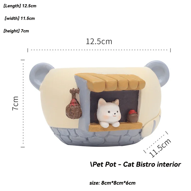 أصيص زهور صغير إبداعي لطيف للحيوانات الأليفة لحمي الراتنج اناء للزهور زخرفة زخرفية حديقة خرافية القط الثعلب التماثيل ديكور الطاولة #4