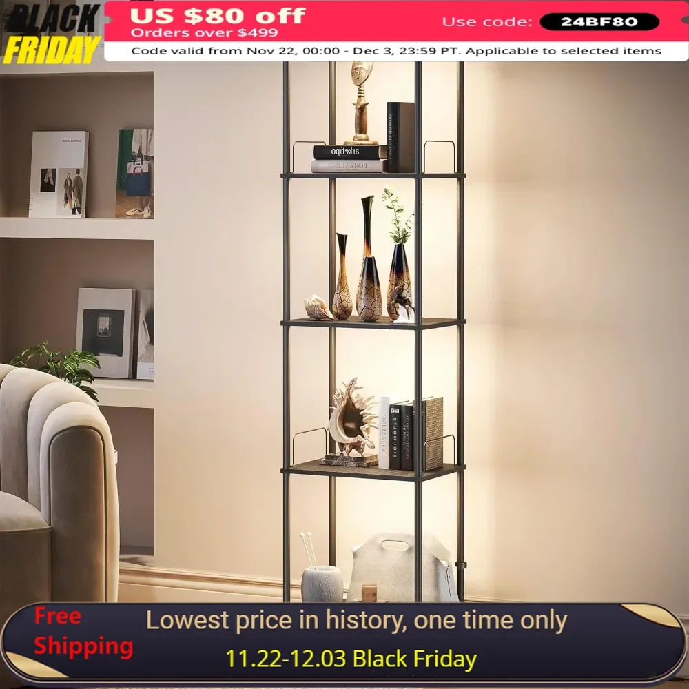 Display Cabinet with Dimmable Lights & Shelves, Adjustable Color Temperature and Brightness, Lighted Display Cabinet