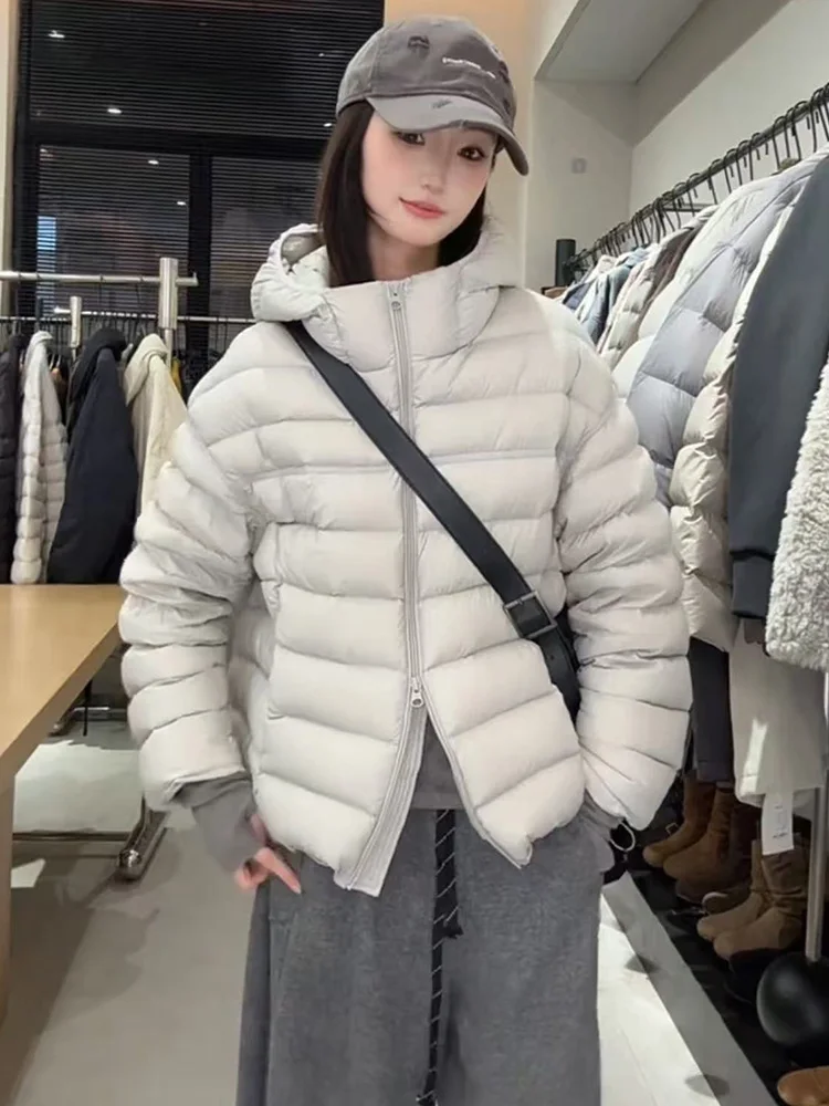 

Women's Loose Fitted White Duck down Hooded Jacket Autumn Winter New Style Warmth Outerwear Casual Style Long Sleeve Zipper