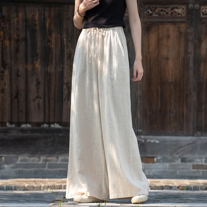

Women's Casual Wide Leg Pants Loose Fit Flattering Drapey Linen Sand Washed Autumn New Arrival Vintage Style Low Waist
