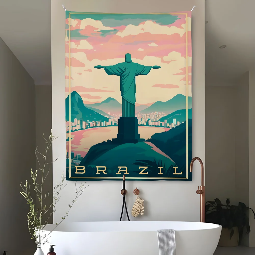 Brazil Attractions Retro Retro Art Tapestry Perfect For Home&Living Bedroom Decor Wall Art Backdrop Banner