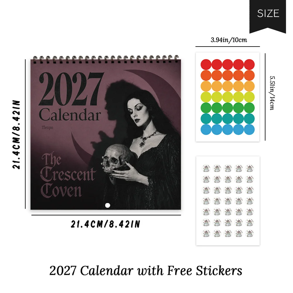 1pc 2027 Dark Vampire Witch Wall Calendar,12‑Month Planner,Gift For Back‑to‑School,Christmas,New Year,Free Stickers Included