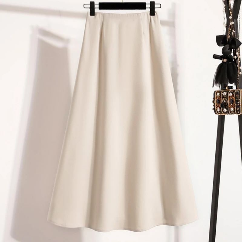 High Waist Mid Length Skirts A-Line Mini Skirt Women's Slimming Black Autumn Elastic Waist Design Solid Color Versatile Skirt