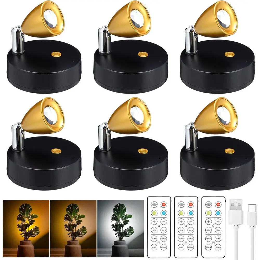 

Набор из 6 мини-перезаряжаемых беспроводных светодиодных точечных светильников с 3 пультами ДУ для комнатных растений, поворотные, диммируемые, акцентные светильники для картин