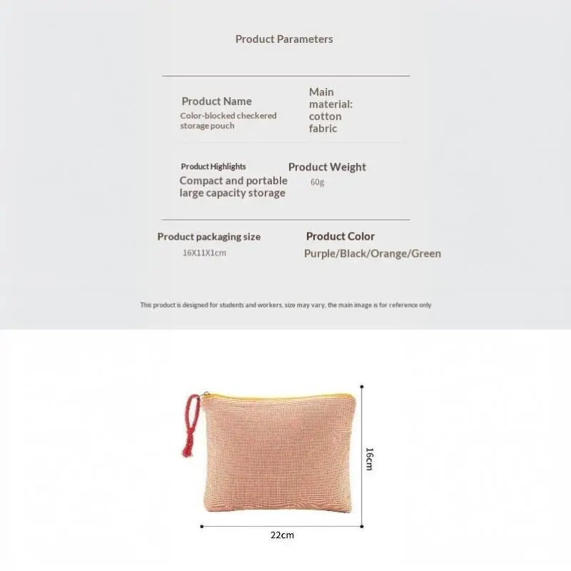 Koreanische karierte Make-up-Tasche aus Baumwolle mit großem Fassungsvermögen, Reißverschluss, Kosmetik-Aufbewahrungstasche, tragbare Reisewaschtasche für Mädchen, Geschenk – Detail 8