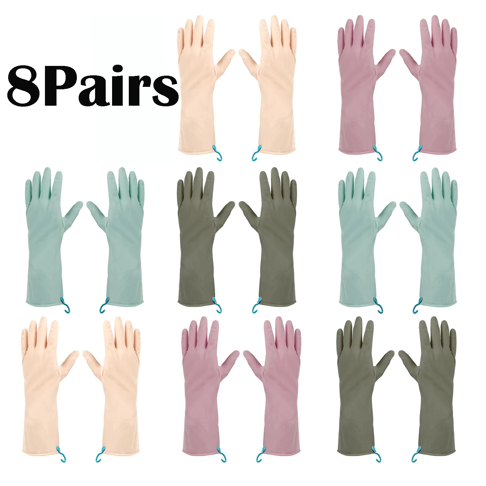 

8Pairs Rubber Kitchen Dishwashing Gloves 13 Inch Long Reusable Latex Household Cleaning Gloves with Hanging Hook and Nonslip