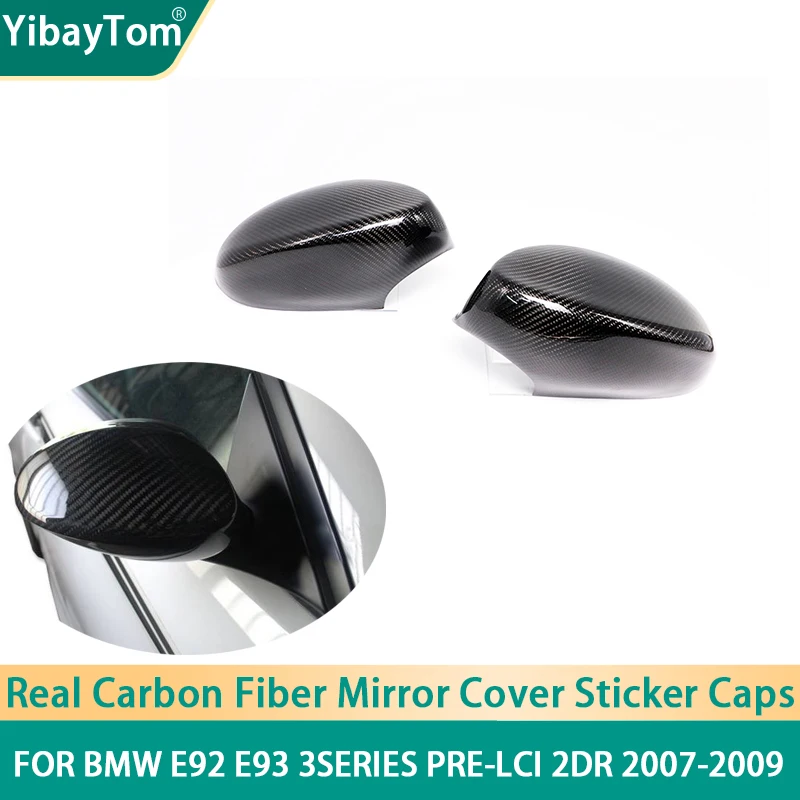 

2ps Genuine Real Carbon Fiber Side Mirror Cover Caps Sticker Add-on For BMW E92 E93 3Series 328i 335i 325i PRE-LCI 2DR 2007-2009