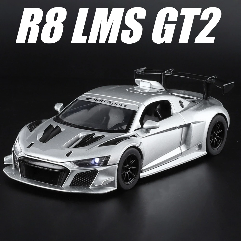1:24 R8 LMS GT2 A8 Automodel Speelgoed Legering Diecast Trek Geluid Licht Deuren Geopend Voertuigen Modellen Miniatuur Collectie Geschenken