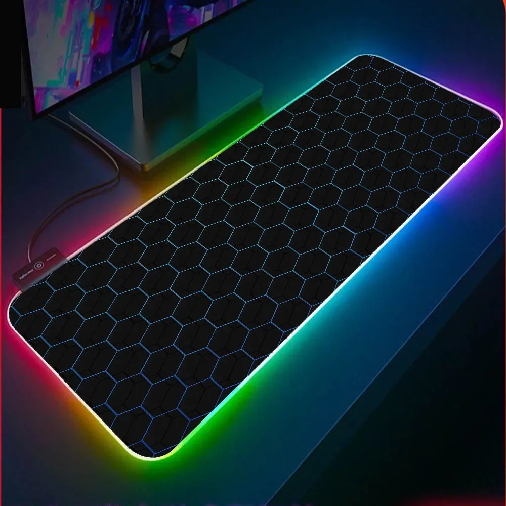 Hexagonal RGB Large Mouse Pad Mini Desk Laptop Glowing Gaming Accessories XXL Gaming Mouse Pad Desk Mat Computer Office Carpet