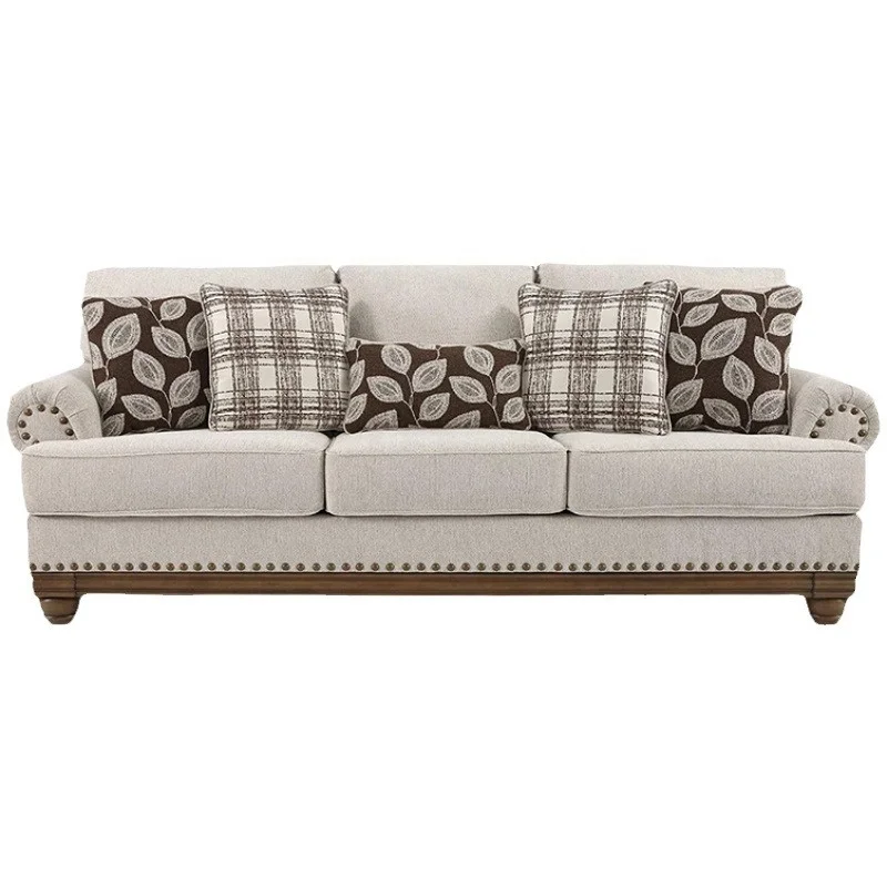 &c American-Style Solid Wood Fabric Modular L-Shaped Tufted Back Sectional Sofa Set New Chinese Modern Simple Design Extendable