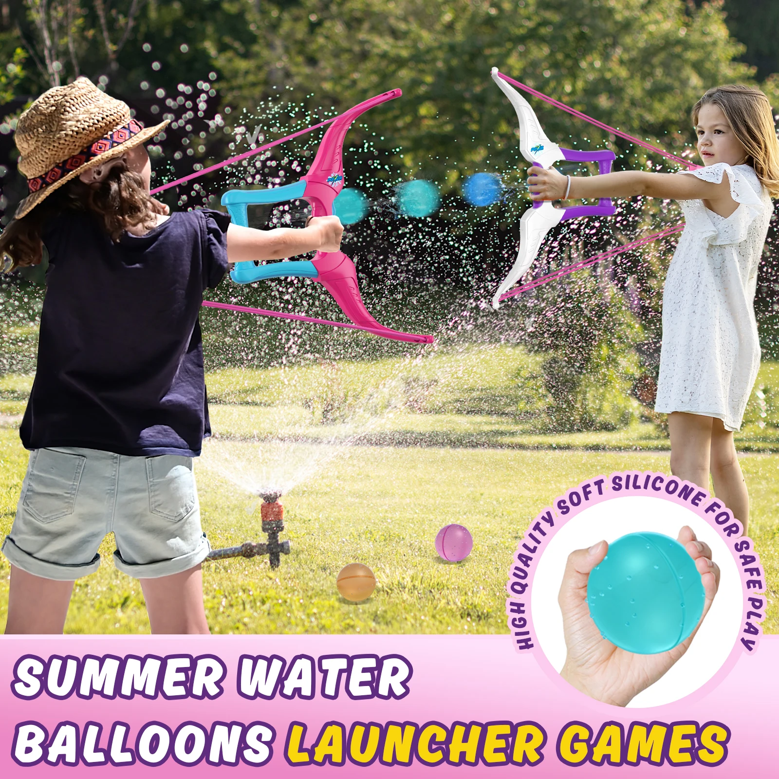 Lanzador de arco e flecha de balão de água reutilizável com balões de água bomba verão diversão piscina de água atividades ao ar livre brinquedos de água jogos