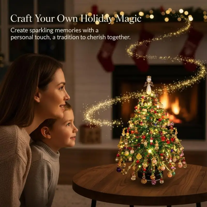 DIY Crystal Bead Christmas Tree Kit Fun Holiday Craft Set for Family Activity Xmas Home Tabletop Ornament Gift