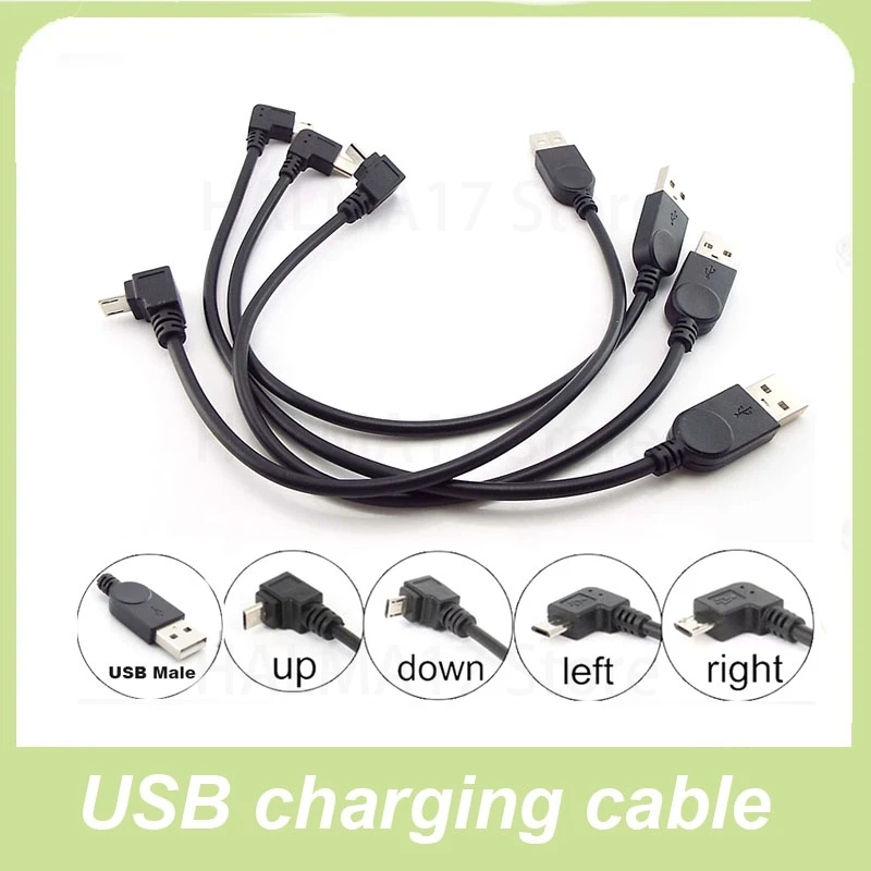 USB Male to Micro Male Data transfer Charge Connector UP Down Left Right Angled 90 Degree Cable Adapter for Tablet Cell Phone J