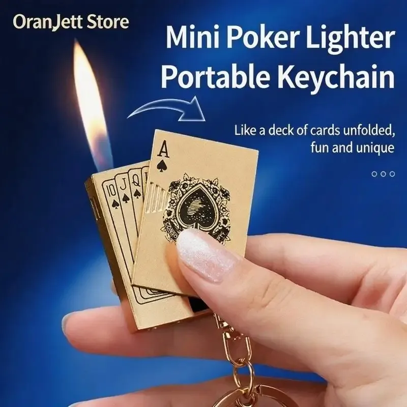 Stylish New Mini Poker Themed Lighter Equipped with Pendant, Side Operation Naked Flame Lighter, Fun Shape, Ideal Trendy Gifts