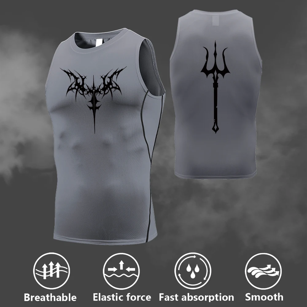 Men's Personalized Trident Gothic Print CompressionT-Shirt Quick Drying Breathable Summer Fitness Elastic Slim Fit Vest