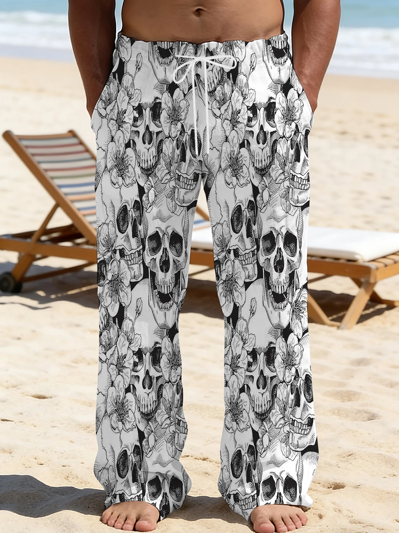 

2026 Men's Printed Straight Leg Pants Vibrant Abstract Pattern Drawstring Waist Loose Fit Summer Beach Casual Swim Shorts