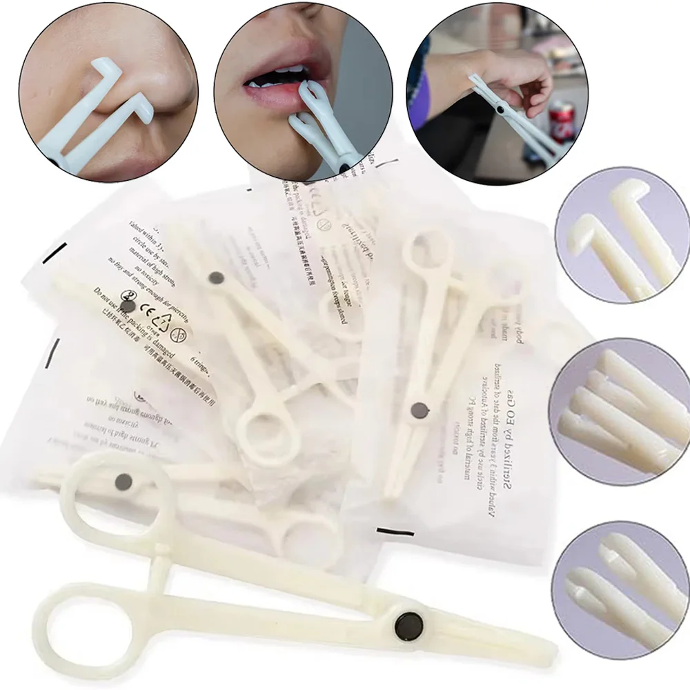 Disposable Piercing Plier Acrylic Piercing Forceps Clamps Round Triangle Pipe Clamp Set for Ear Nose Navel Body Piercing Tools