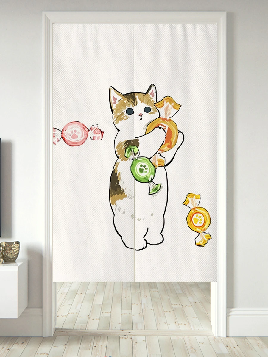 Cute Cat Decorative Door Curtain Living Room Noren Banner Hanging Flag Toilet Partition Kitchen Half Curtains Household Shelter